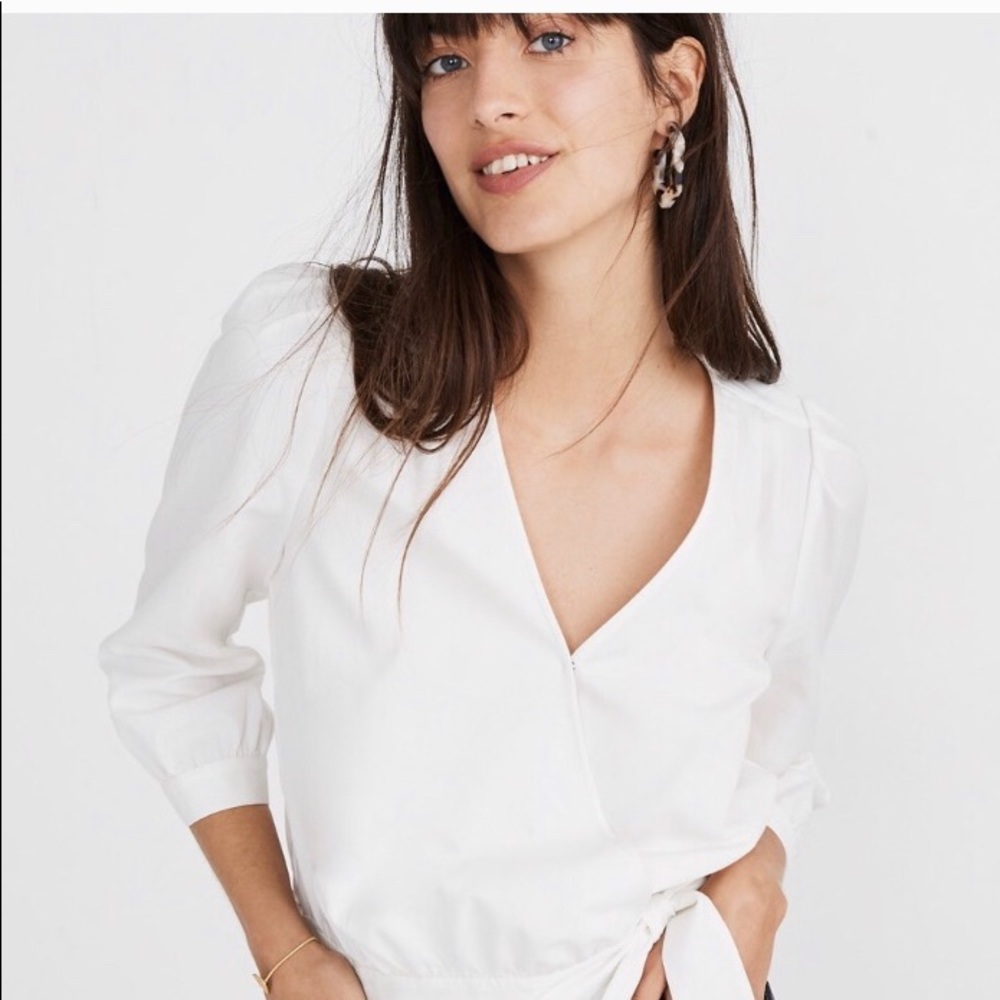 Madewell White Wrap Top